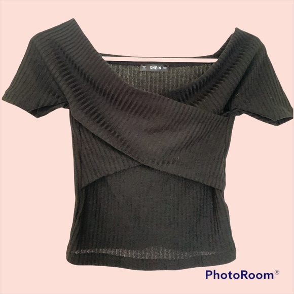 SHEIN Tops - Off-the-Shoulder Crisscross Top Deep Black